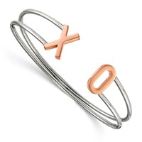 Stainless Steel Polished Rose IP-plated XO Flexible Cuff Bangle view 1