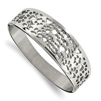 Chisel Stainless Steel Polished Paw Print Cut-out Hinged Bangle view 1