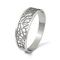 Stainless Steel Polished Geometric Cut-out Hinged Bangle view 4