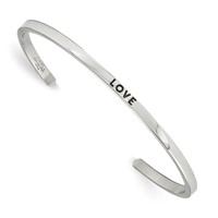 Chisel Stainless Steel Polished and Enameled Bangle with Crystal Love 3mm Cuff view 1