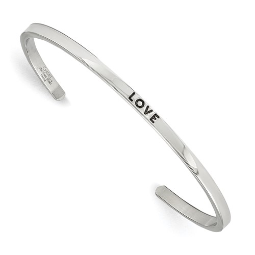 Chisel Stainless Steel Polished and Enameled Bangle with Crystal Love 3mm Cuff