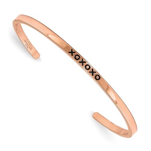 Chisel Stainless Steel Polished Rose IP-plated and Enamled Bangle with Crystal Xoxoxo 3mm Cuff