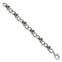 Chisel Stainless Steel Antiqued and Polished Bracelet with CZ Skull Link, 9" view 2