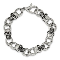 Chisel Stainless Steel Antiqued and Polished Bracelet with CZ Skull Link, 9" view 3