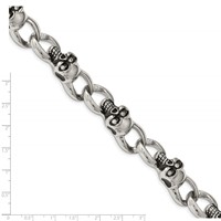 Chisel Stainless Steel Antiqued and Polished Bracelet with CZ Skull Link, 9" view 4
