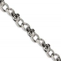 Chisel Stainless Steel Antiqued and Polished Bracelet with CZ Skull Link, 9" view 1