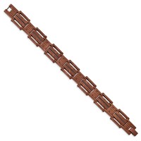 Chisel Stainless Steel Brushed and Textured Brown IP-plated Bracelet with Black CZ Link, 8.25" view 2