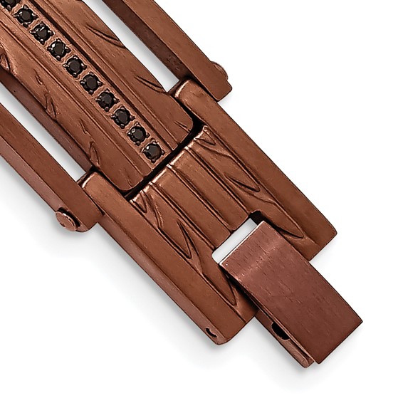 Chisel Stainless Steel Brushed and Textured Brown IP-plated with Black CZ 8.25 inch Link Bracelet