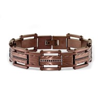 Chisel Stainless Steel Brushed and Textured Brown IP-plated Bracelet with Black CZ Link, 8.25" view 4