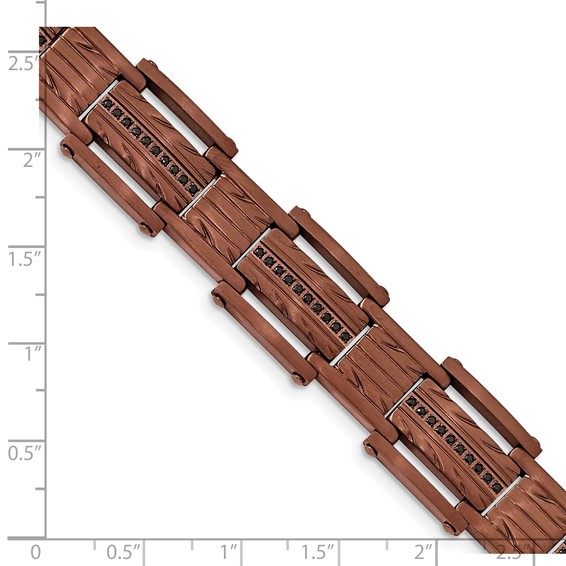 Chisel Stainless Steel Brushed and Textured Brown IP-plated with Black CZ 8.25 inch Link Bracelet