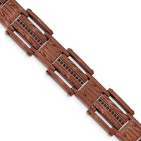 Chisel Stainless Steel Brushed and Textured Brown IP-plated Bracelet with Black CZ Link, 8.25" view 1
