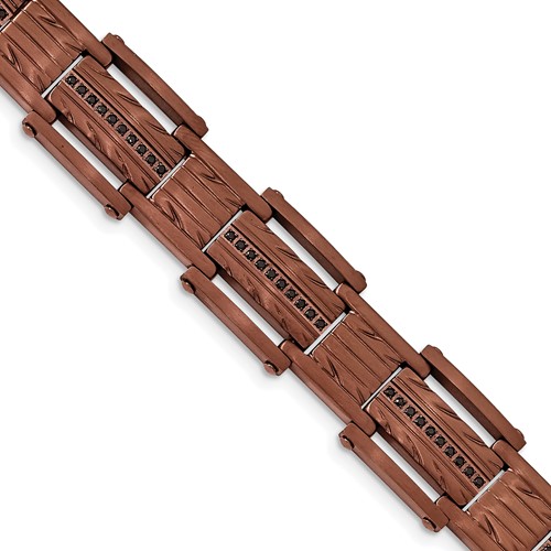 Chisel Stainless Steel Brushed and Textured Brown IP-plated with Black CZ 8.25 Inch Link Bracelet
