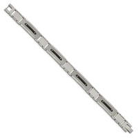 Stainless Steel Polished and Textured Black IP-plated Bracelet, 8.75" view 2