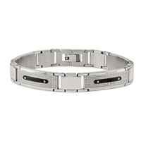 Stainless Steel Polished and Textured Black IP-plated Bracelet, 8.75" view 3