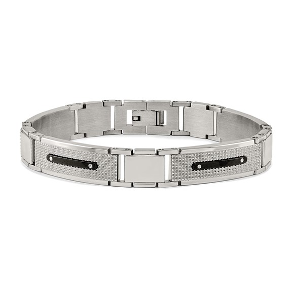 Stainless Steel Polished and Textured Black IP-plated 8.75in Bracelet