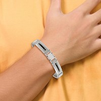 Stainless Steel Polished and Textured Black IP-plated Bracelet, 8.75" view 5