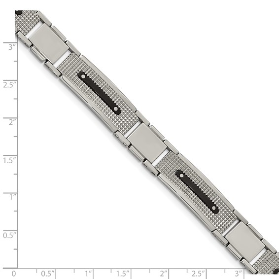 Stainless Steel Polished and Textured Black IP-plated 8.75in Bracelet