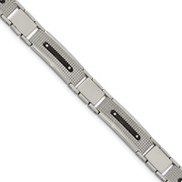 Stainless Steel Polished and Textured Black IP-plated Bracelet, 8.75" view 1