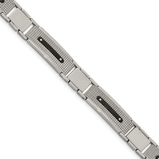 Stainless Steel Polished and Textured Black IP-plated 8.75in Bracelet