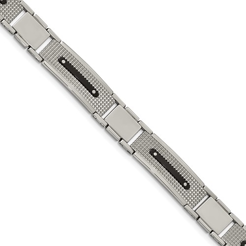 Stainless Steel Polished and Textured Black IP-plated Bracelet, 8.75"