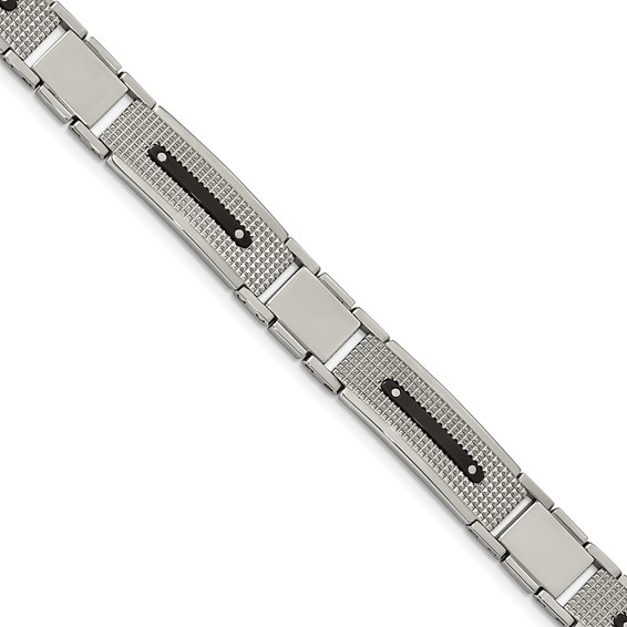Stainless Steel Polished and Textured Black IP-plated 8.75in Bracelet