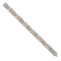 Chisel Stainless Steel Brushed and Textured Rose IP-plated Bracelet with CZ Link, 8.5" view 2
