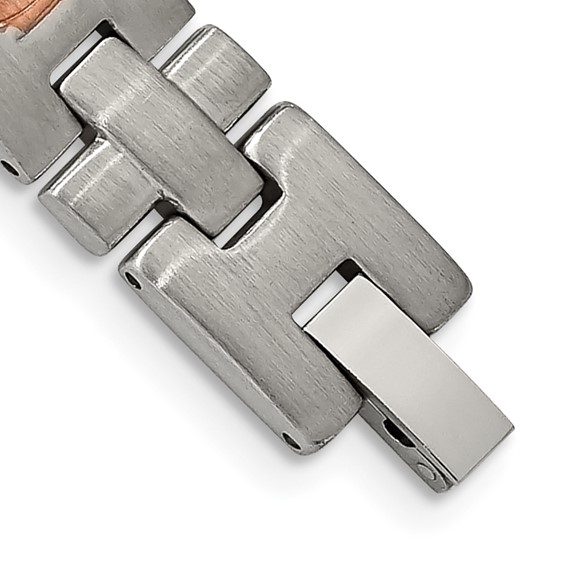 Chisel Stainless Steel Brushed and Textured Rose IP-plated with CZ 8.5 inch Link Bracelet