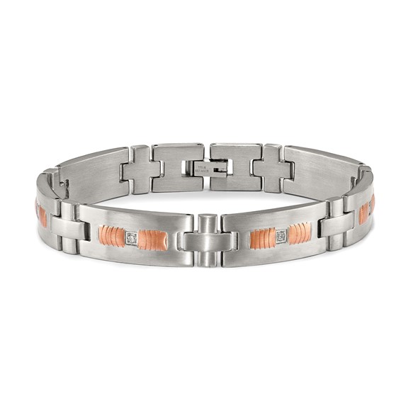Chisel Stainless Steel Brushed and Textured Rose IP-plated with CZ 8.5 inch Link Bracelet