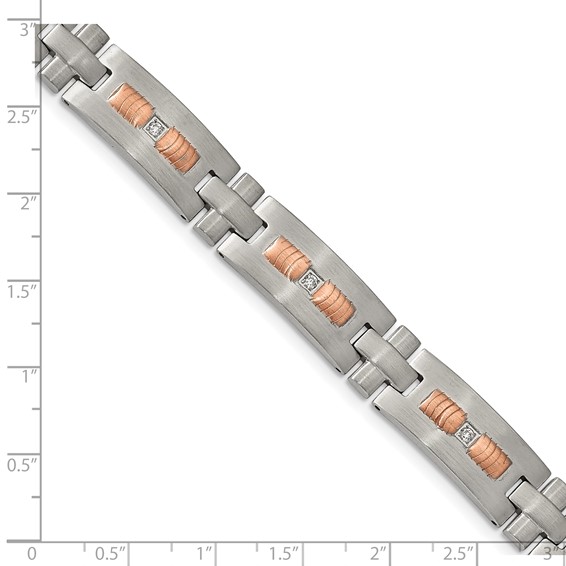 Chisel Stainless Steel Brushed and Textured Rose IP-plated with CZ 8.5 inch Link Bracelet