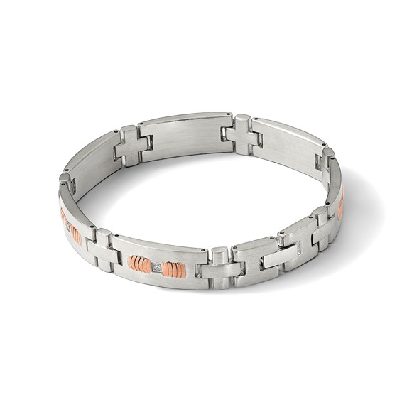 Chisel Stainless Steel Brushed and Textured Rose IP-plated with CZ 8.5 inch Link Bracelet