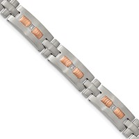 Chisel Stainless Steel Brushed and Textured Rose IP-plated Bracelet with CZ Link, 8.5" view 1