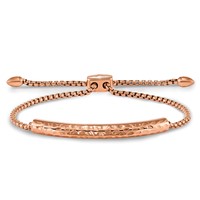 Chisel Stainless Steel Polished and Hammered Rose IP-plated Adjustable Bar Bracelet view 2