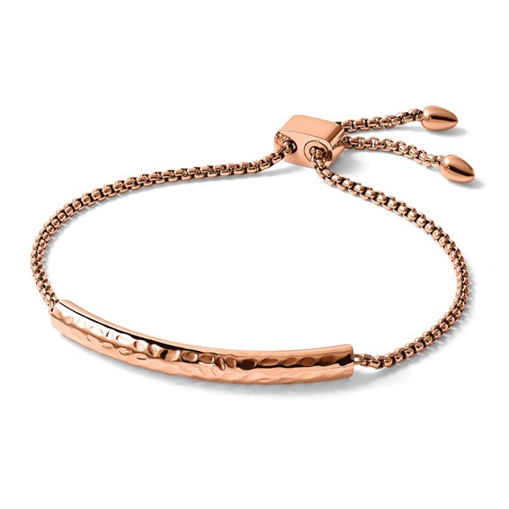 Chisel Stainless Steel Polished and Hammered Rose IP-plated Adjustable Bar Bracelet