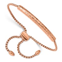 Chisel Stainless Steel Polished and Hammered Rose IP-plated Adjustable Bar Bracelet view 1