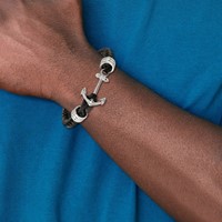 Chisel Stainless Steel Polished Anchor Black Braided Leather Bracelet, 8.5" view 2