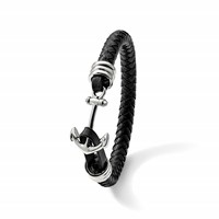 Chisel Stainless Steel Polished Anchor Black Braided Leather Bracelet, 8.5" view 3