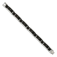 Chisel Stainless Steel Polished and Textured Black IP-plated Bracelet with CZ and Black Carbon Fiber Inlay Link, 8.75" view 3