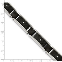 Chisel Stainless Steel Polished and Textured Black IP-plated Bracelet with CZ and Black Carbon Fiber Inlay Link, 8.75" view 4