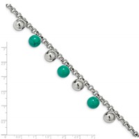 Stainless Steel Polished Bracelet with Imit.Turquoise Beads with Ext. 7in, 2" view 4