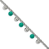 Stainless Steel Polished Bracelet with Imit.Turquoise Beads with Ext. 7in, 2" view 1
