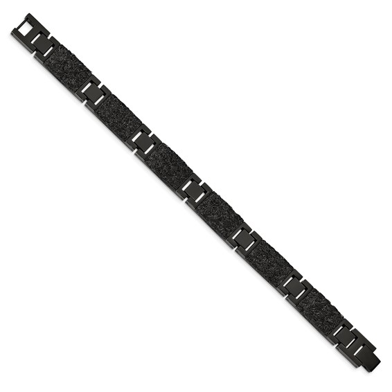 Chisel Stainless Steel Polished Black IP-plated Wire Inlay 8.5 inch Link Bracelet