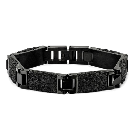 Chisel Stainless Steel Polished Black IP-plated Wire Inlay 8.5 inch Link Bracelet