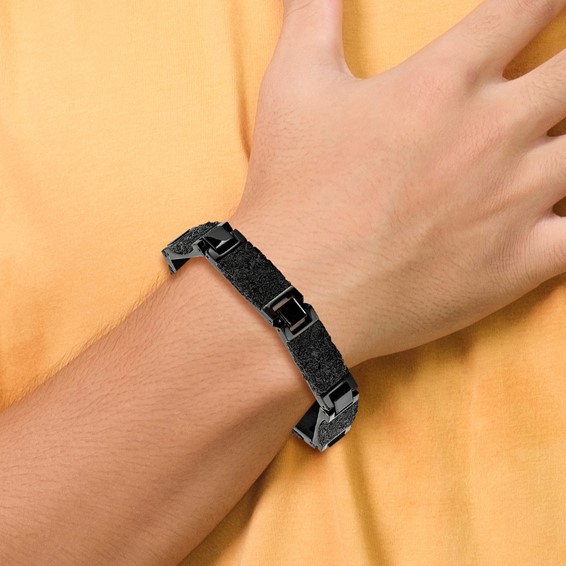 Chisel Stainless Steel Polished Black IP-plated Wire Inlay 8.5 inch Link Bracelet