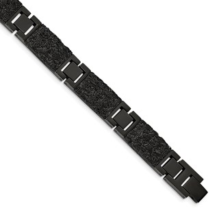 Chisel Stainless Steel Polished Black IP-plated Wire Inlay 8.5 inch Link Bracelet