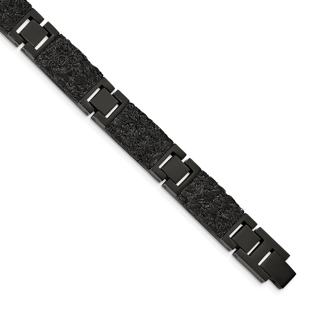 Stainless Steel Polished Black IP-plated Wire Inlay 8.5in Bracelet