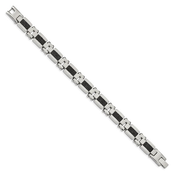 Stainless Steel Polished & Textured Black IP-plated Wire Inlay 8.5in Bracel