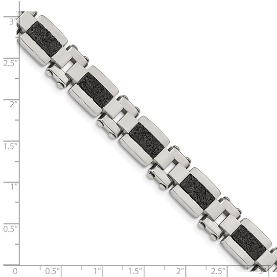 Stainless Steel Polished & Textured Black IP-plated Wire Inlay 8.5in Bracel