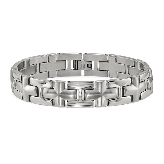 Chisel Stainless Steel Brushed and Polished 8.5 inch Cross Link Bracelet
