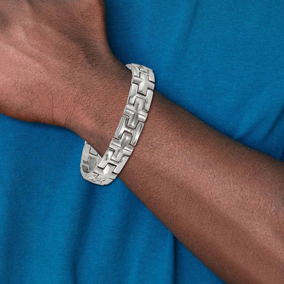 Chisel Stainless Steel Brushed and Polished 8.5 inch Cross Link Bracelet