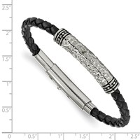 Chisel Stainless Steel Antiqued Polished and Hammered Black Braided Leather Adjustable 7.5 to Bracelet, 8" view 2